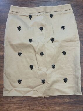J. Crew Beige Pencil Skirt with Black Beaded Embellishments